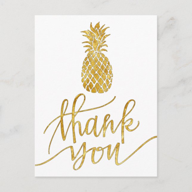 golden thank you calligraphy pineapple postcard (Front)