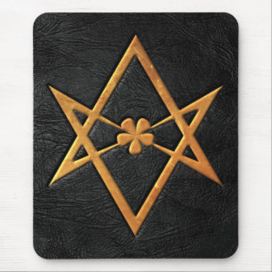 Golden Thelemic Unicursal Hexagram Black Leather Mouse Mat