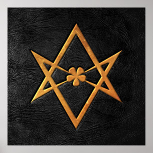 Golden Thelemic Unicursal Hexagram Black Leather Poster