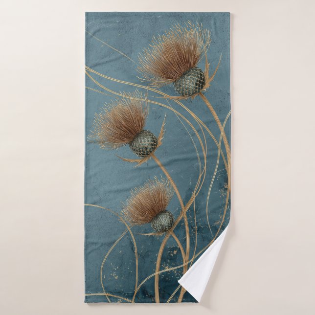 Golden Thistle Teal Blue Texture Elegance Bath Towel (Bath Towel)