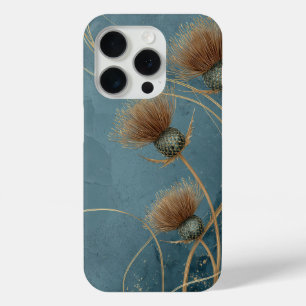 Golden Thistle Teal Blue Texture Elegance iPhone 15 Pro Case