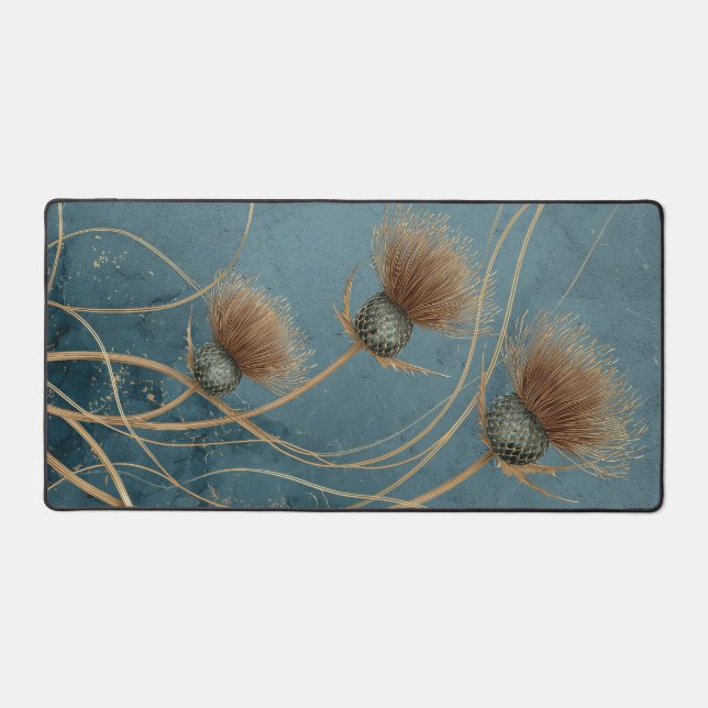 Golden Thistle Teal Blue Texture Elegance Desk Mat (Front)