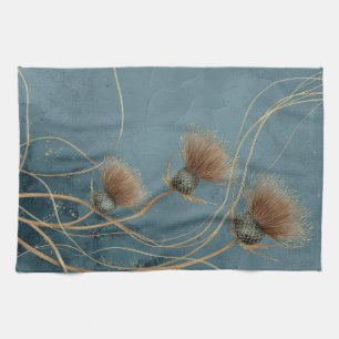 Golden Thistle Teal Blue Texture Elegance Tea Towel