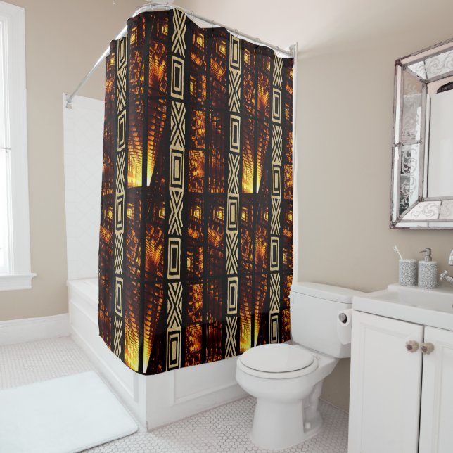 “Golden Threads of Tradition” Shower Curtain (In Situ)