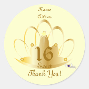 Golden Tiara Sweet, 16 Sticker-Customise Classic Round Sticker