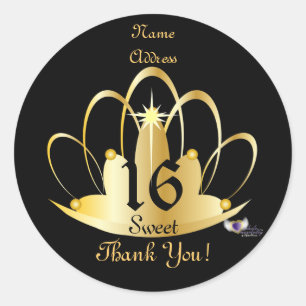 Golden Tiara Sweet, 16 Sticker-Customise Classic Round Sticker