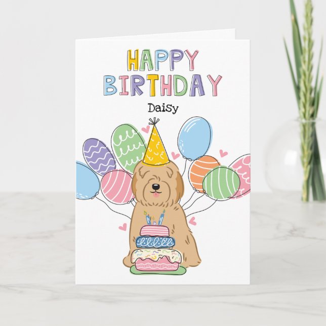 Golden Tibetan Terrier Dog Birthday Party Card (Front)