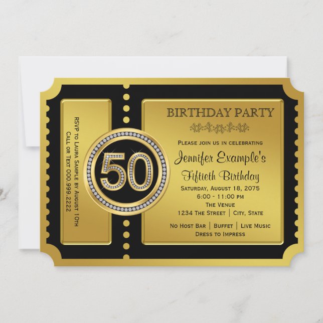 Golden Ticket 50th Birthday Party Invitation (Front)