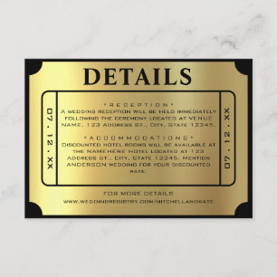 Golden Ticket Black & Gold Wedding Details Enclosure Card