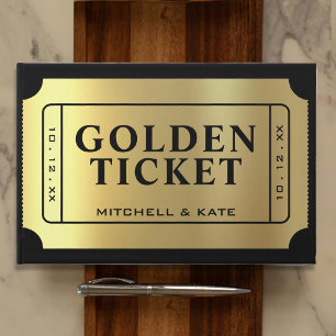 Golden Ticket Black & Gold Wedding Guest Book