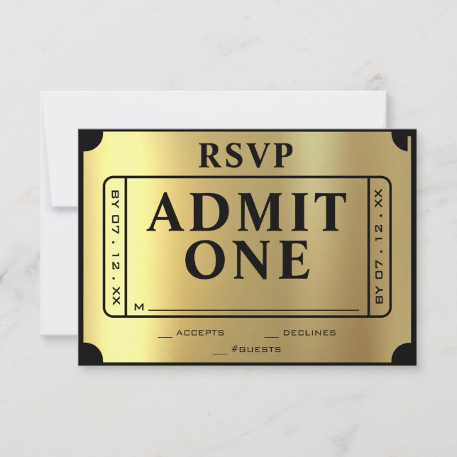 Golden Ticket Black & Gold Wedding RSVP (Front)