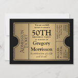 Golden Ticket Style 50th Birthday Party Invite<br><div class="desc">COLOR PALETTE: black and gold DESIGN COLLECTION: 50th birthday celebration for your favourite grandfather, grandmother, mother, father, aunt or uncle on reaching this milestone age. This modern, hollywood premier style, elegant movie ticket stub party invitation is perfect for your celebration of any kind. The typography style layout is especially easy...</div>