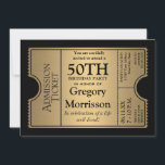 Golden Ticket Style 50th Birthday Party Invite<br><div class="desc">COLOR PALETTE: black and gold DESIGN COLLECTION: 50th birthday celebration for your favourite grandfather, grandmother, mother, father, aunt or uncle on reaching this milestone age. This modern, hollywood premier style, elegant movie ticket stub party invitation is perfect for your celebration of any kind. The typography style layout is especially easy...</div>