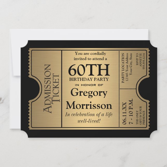 Golden Ticket Style 60th Birthday Party Invite (Front)