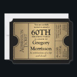 Golden Ticket Style 60th Birthday Party Invite<br><div class="desc">COLOR PALETTE: black and gold DESIGN COLLECTION: 60th birthday celebration for your favourite grandfather, grandmother, mother, father, aunt or uncle on reaching this milestone age. This modern, hollywood premier style, elegant movie ticket stub party invitation is perfect for your celebration of any kind. The typography style layout is especially easy...</div>