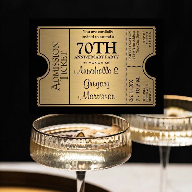 Golden Ticket Style 70th Wedding Anniversary Party Invitation (Creator Uploaded)