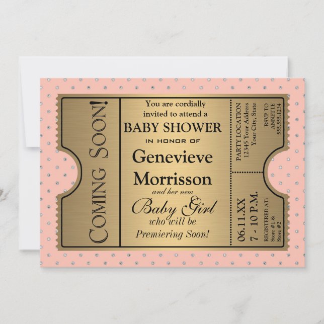 Golden Ticket Style New Baby Shower Party Invite (Front)