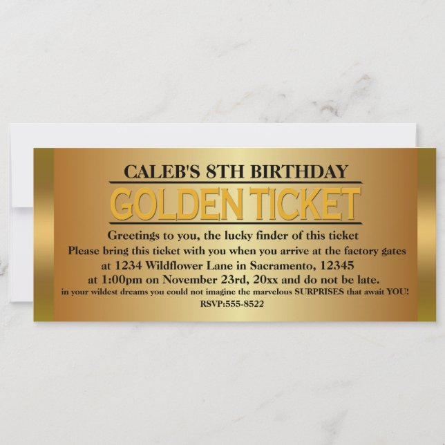 GOLDEN TICKET TYPE Birthday Party Event Invitation (Front)