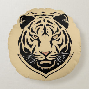 Golden Tiger Crest Emblem Round Cushion