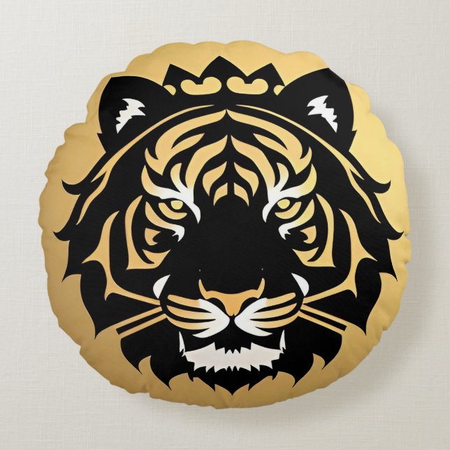 Golden Tiger Crest Emblem Round Cushion (Front)