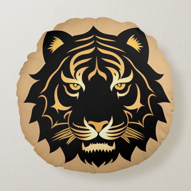 Golden Tiger Crest Emblem Round Cushion (Front)