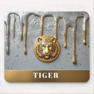Golden Tiger Face With Dripping Metal 🐯 Mouse Mat