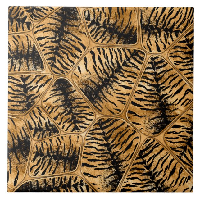 Golden Tiger Faux Fur Cells Tile (Front)