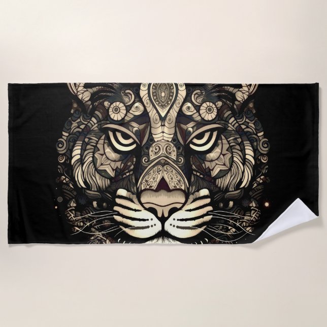 Golden Tiger Head  Beach Towel (Front)
