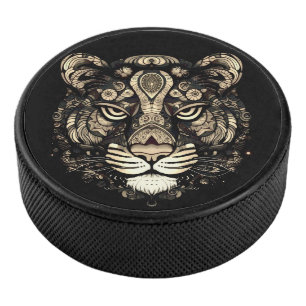 Golden Tiger Head Hockey Puck