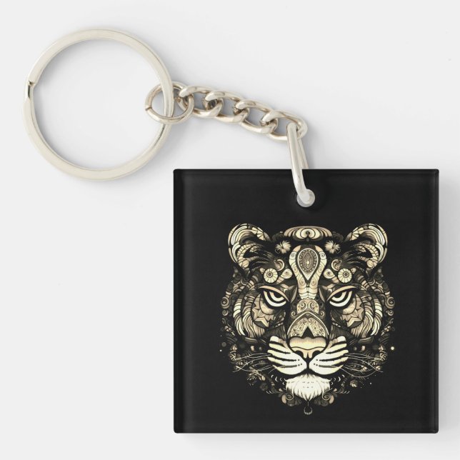 Golden Tiger Head  Key Ring (Front)