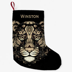 Golden Tiger Head Name Small Christmas Stocking