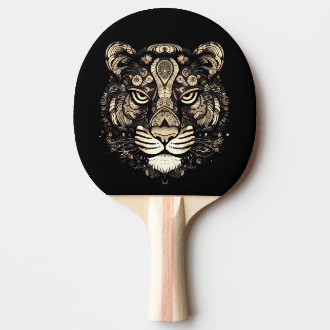 Golden Tiger Head  Ping Pong Paddle (Front)
