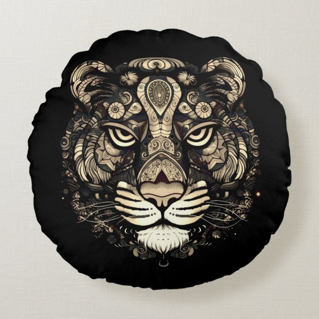 Golden Tiger Head  Round Cushion (Front)
