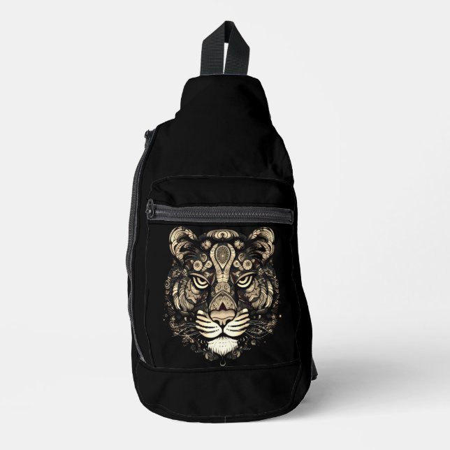 Golden Tiger Head  Sling Bag (Front)