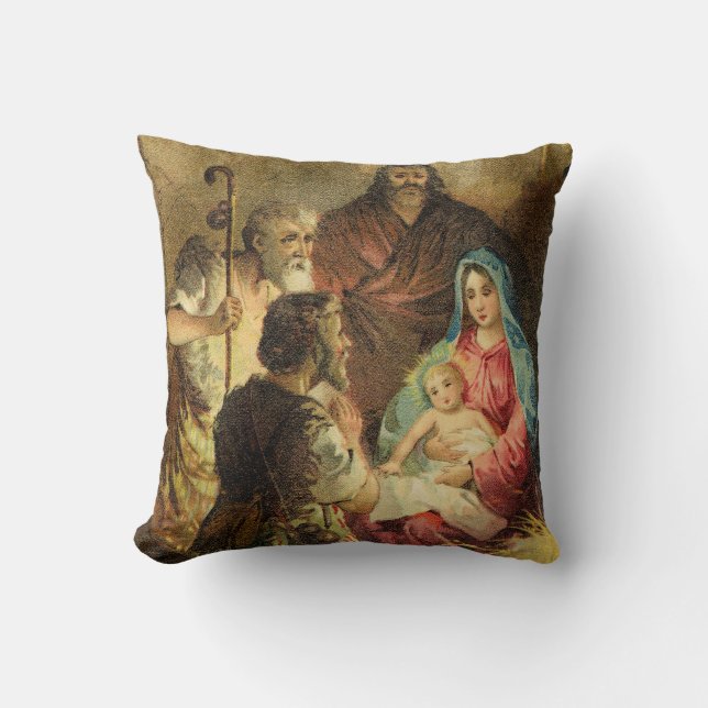 Golden Tones Vintage Nativity Scene Cushion (Front)