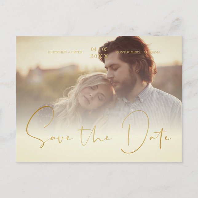 Golden Transparency Effect Elegant Photo Wedding Postcard (Front)