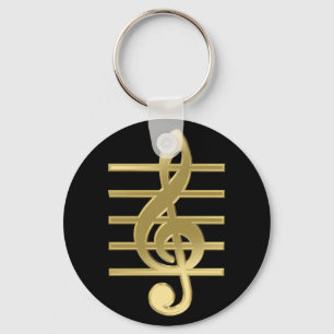Golden treble clef key ring