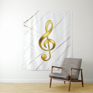 Golden Treble Clef Marble Wall Art Tapestry