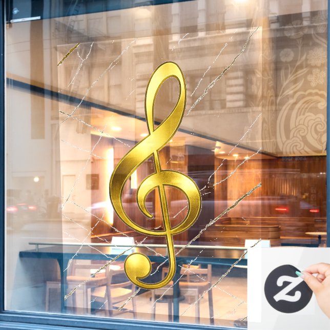 Golden Treble Clef Marble Wall Art Window Cling (Cafe Window)
