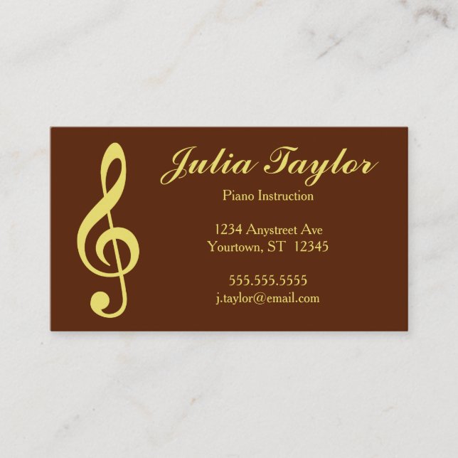 Golden Treble Clef Music Teacher Business Card (Front)