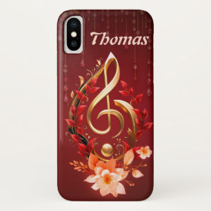Golden treble clef with red leaves. iPhone x case