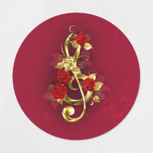 Golden Treble Clef with Rose Flowers