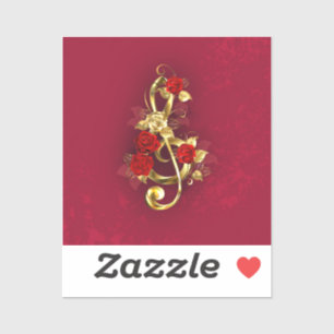 Golden Treble Clef with Rose Flowers