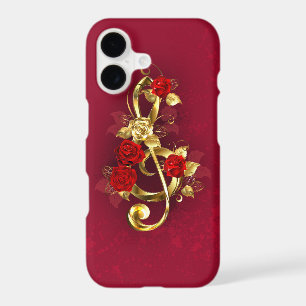 Golden Treble Clef with Rose Flowers