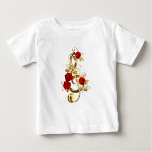 Golden Treble Clef with Rose Flowers Baby T-Shirt