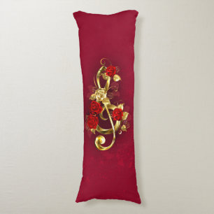 Golden Treble Clef with Rose Flowers Body Cushion