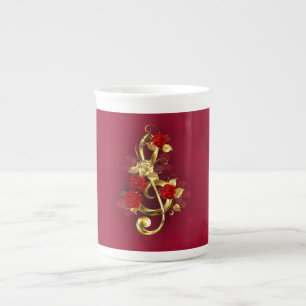 Golden Treble Clef with Rose Flowers Bone China Mug