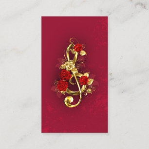 Golden Treble Clef with Rose Flowers Business Card