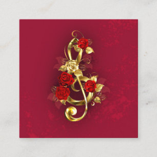 Golden Treble Clef with Rose Flowers Calling Card