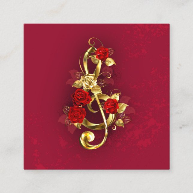 Golden Treble Clef with Rose Flowers Calling Card (Front)